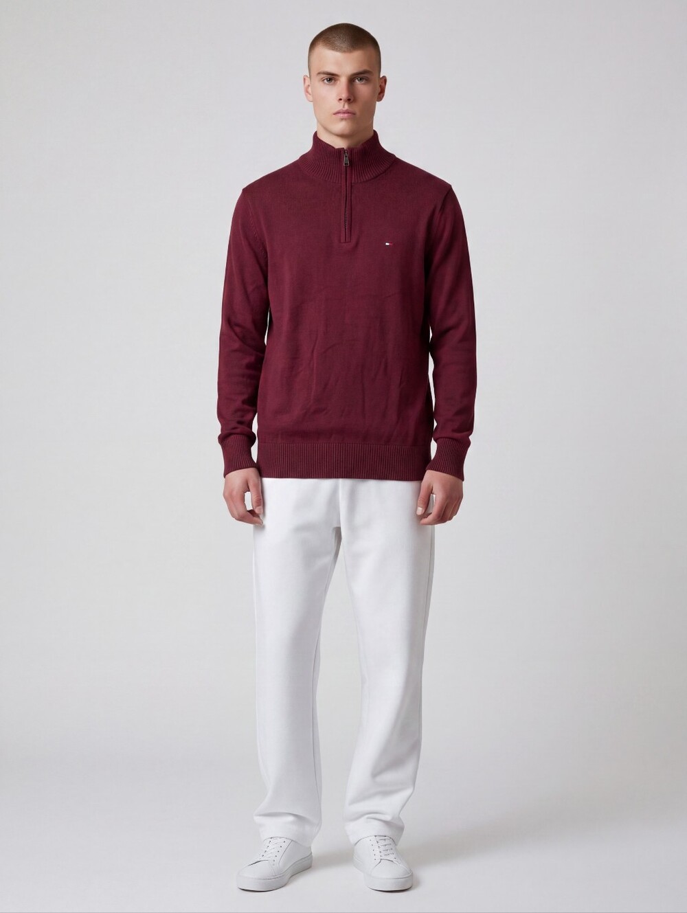 Tommy Hilfiger Men's Burgundy Half-Zip Sweater